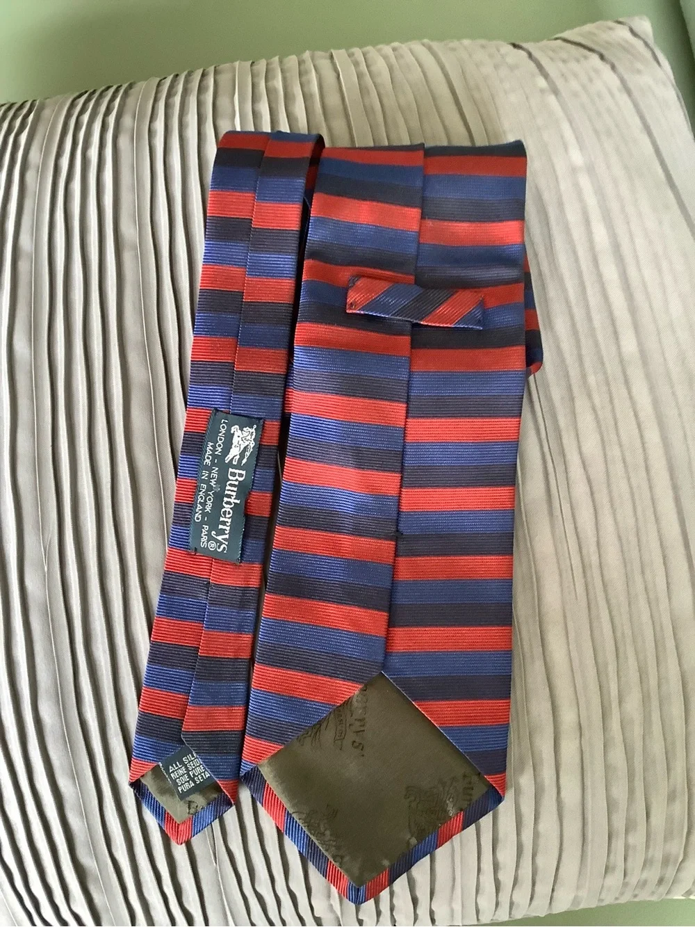 Burberry Red and Blue Striped Knit Tie